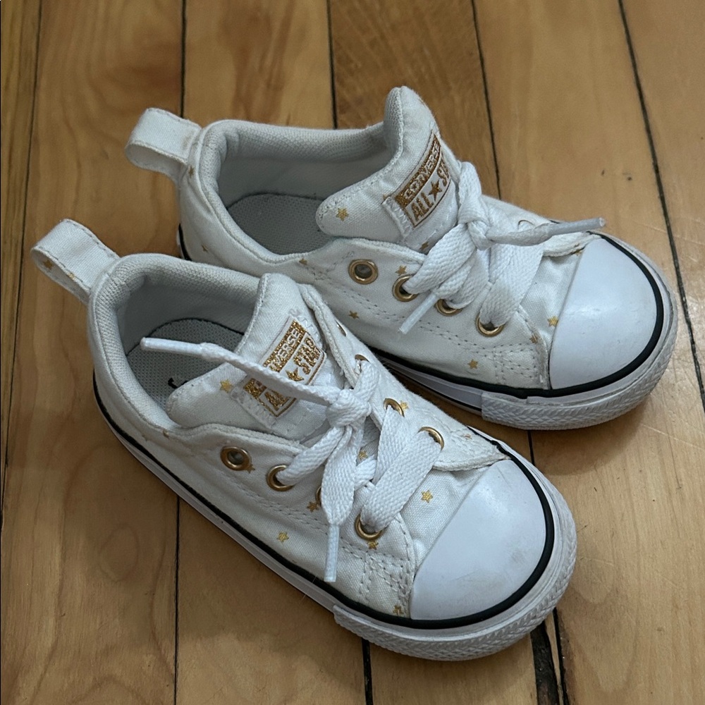 Converse Kids' White and Gold Star Sneakers
